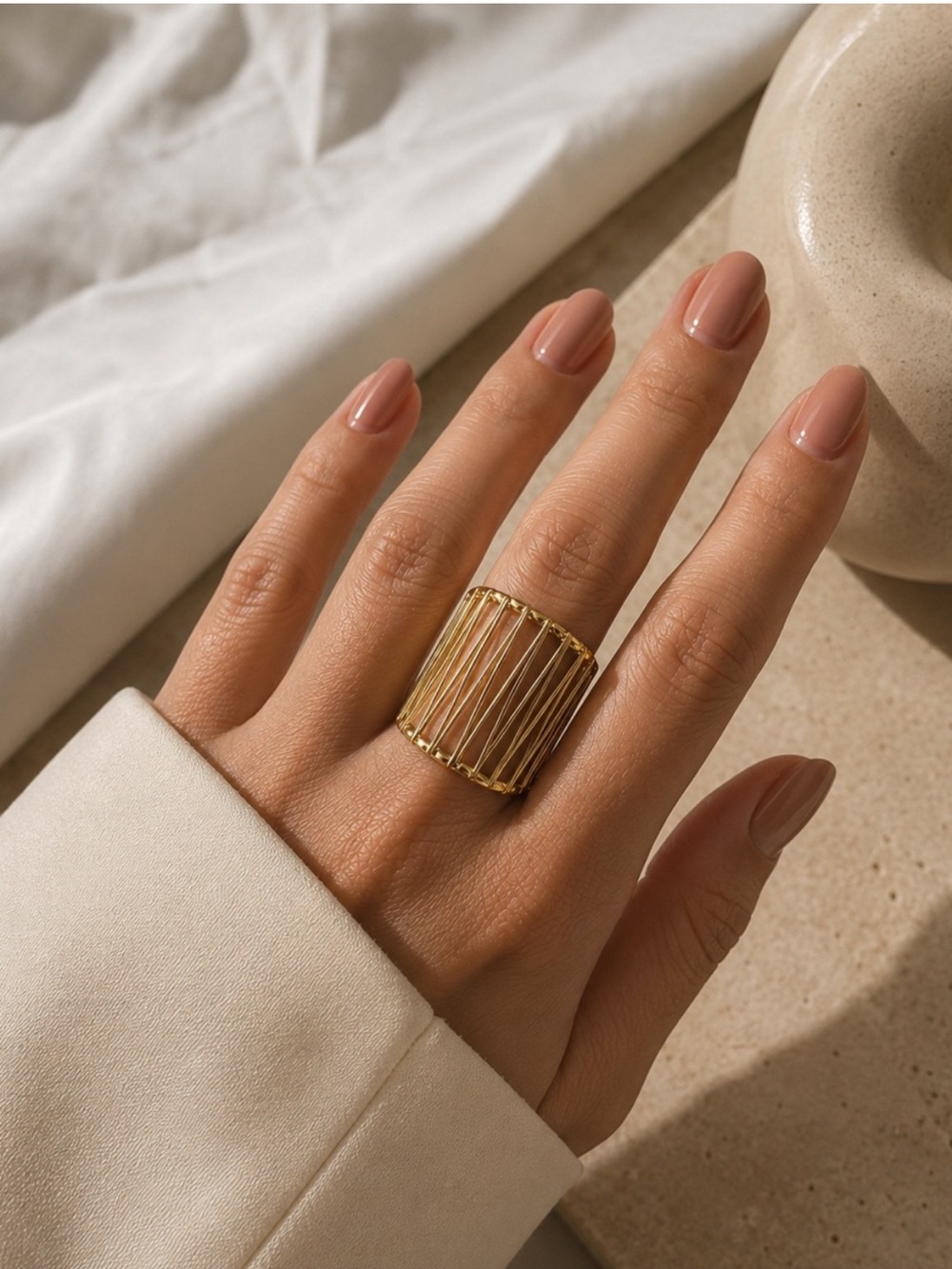 Luxe Gold Cage Statement Ring